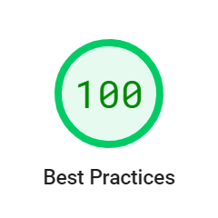 Page Speed test result of 100 for Best Practices