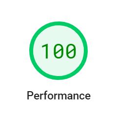 Page Speed test result of 100 for Performance